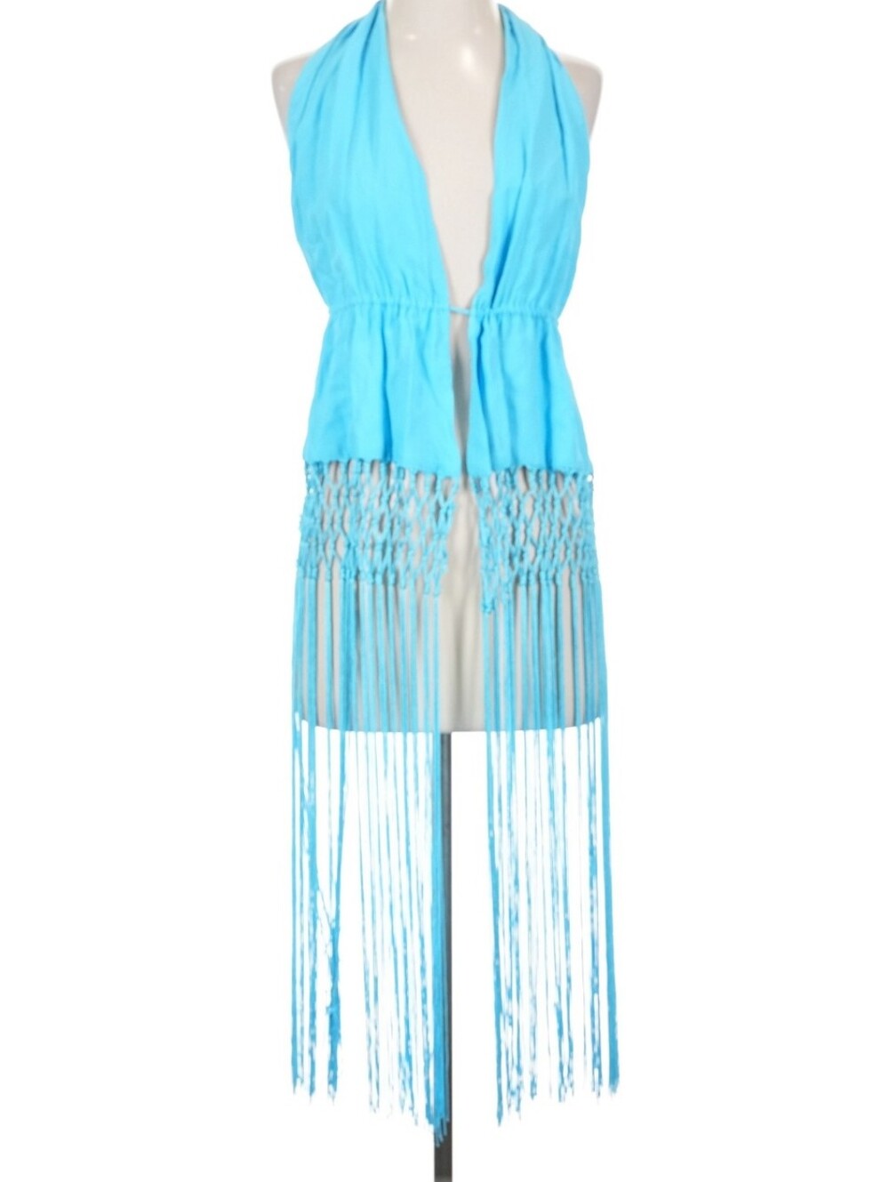 Zara Fringe Halter Top Ibiza Festival Resort Beach Top Blue Size S - Picture 13 of 14